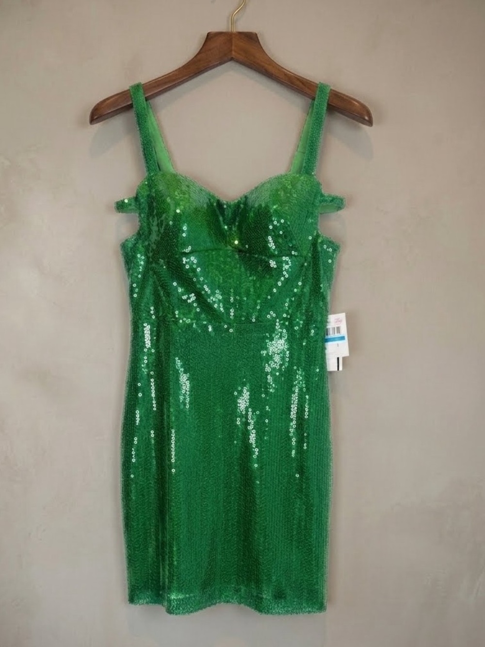 NWT Morgan & Co Strappy Green Sequin Sweetheart Cocktail Mini Party Dress Sz 5
